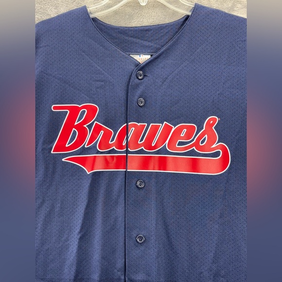 VTG NWT Atlanta Braves Majestic USA Made Jersey Adult XL Blue MLB Team Apparel - Picture 8 of 16